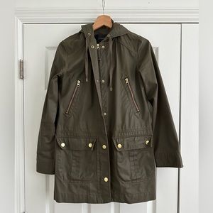 J. Crew Hooded Rain Jacket Button Zip, Size X-Small